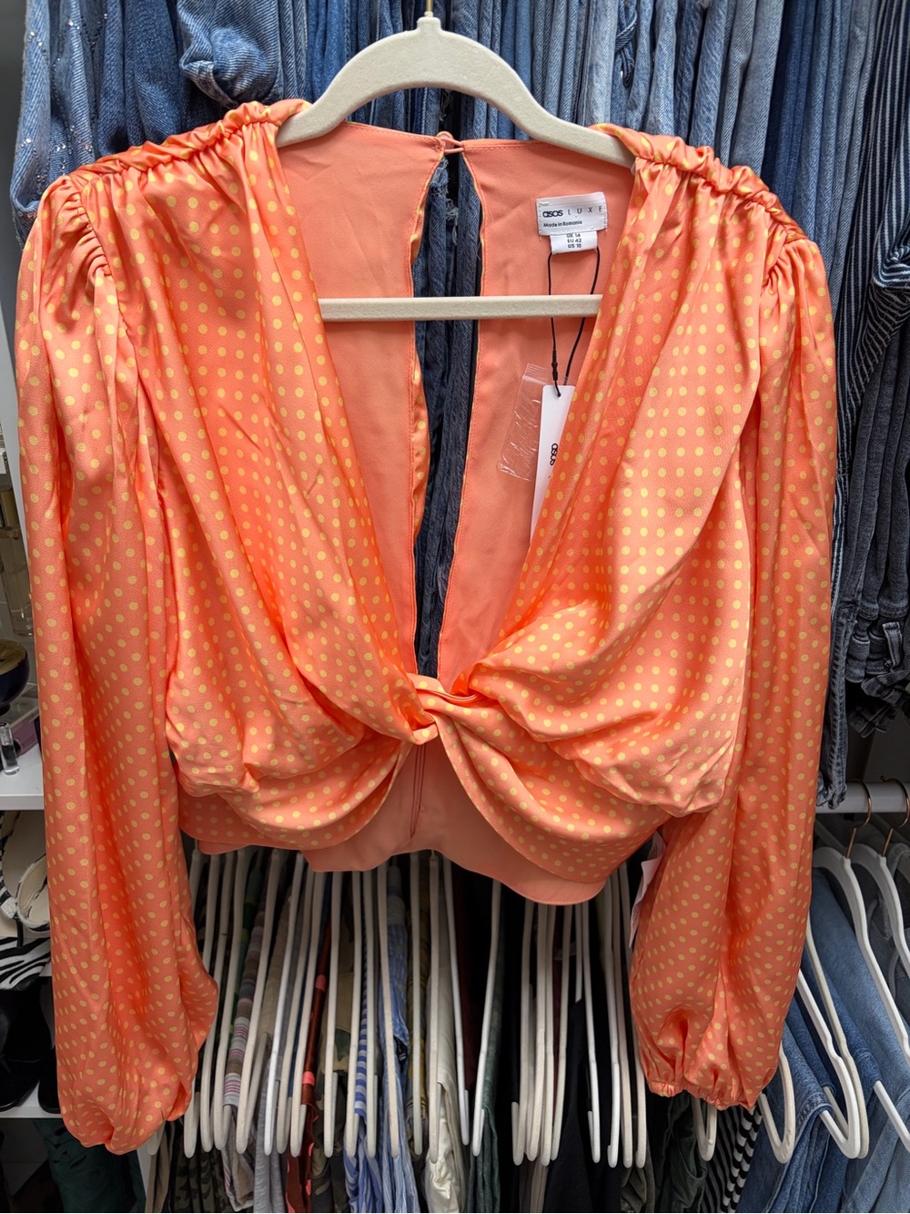 ASOS Peach Twist-Knot Balloon Sleeve Top - Picture 4 of 7